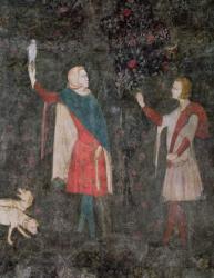 Detail of two falconers, from the Stag Room, 1343 (fresco) | Obraz na stenu