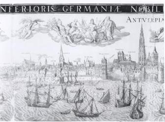Town Plan of Antwerp, 1549 (engraving) (b/w photo) | Obraz na stenu