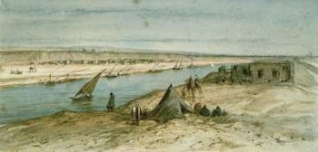 The Suez Canal, from a souvenir album commemorating the Voyage of Empress Eugenie (1827-1920) at the Inauguration in 1869 (w/c on paper) | Obraz na stenu