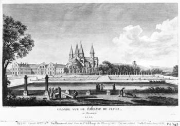 View of Cluny Abbey, from 'Voyage Pittoresque de la France' engraved under direction of Francois Denis Nee (1732-1817), published 1787 (engraving) (b/w photo) | Obraz na stenu