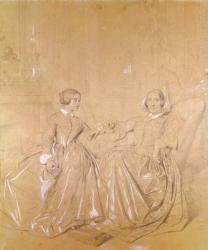 Countess Charles d'Agoult (1805-76) and her daughter Claire d'Agoult, May 1849 (pencil with white chalk on paper) | Obraz na stenu