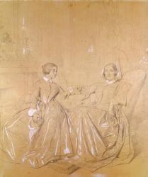 Countess Charles d'Agoult (1805-76) and her daughter Claire d'Agoult, May 1849 (pencil with white chalk on paper) | Obraz na stenu