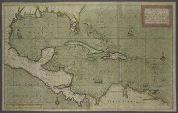 Trading map of the West Indies, 1707 (hand coloured print) | Obraz na stenu