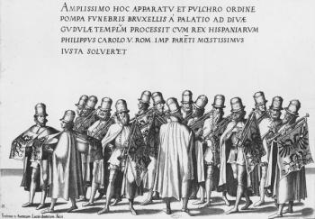 Group of trumpeters in the Funeral Procession of Emperor Charles V, 1559 (engraving) | Obraz na stenu