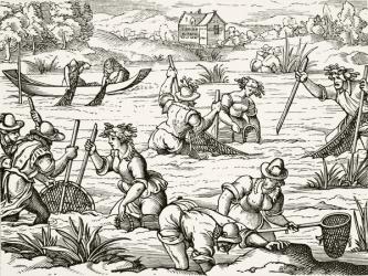River fishing, from 'Science and Literature in the Middle Ages' by Paul Lacroix (1806-84) published London 1878 (litho) | Obraz na stenu