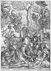 Christ mourned by the Virgin and the female Saints, from 'The Great Passion' series, 1497-1500 (woodcut) (b/w photo) | Obraz na stenu