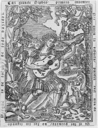 Orpheus Playing Music (woodcut) (b/w photo) | Obraz na stenu