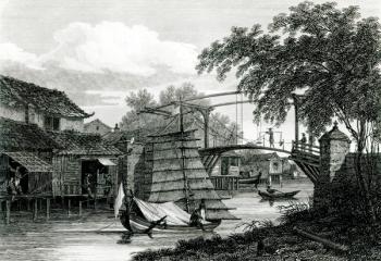 Drawbridge at Malacca, engraved by George Cooke (engraving) (b/w photo) | Obraz na stenu