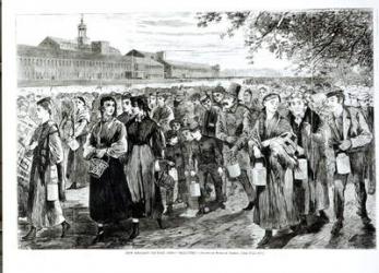 'Bell Time', New England Factory Life, from 'Harper's Weekly' (engraving) (b/w photo) | Obraz na stenu