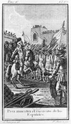 Hernando Cortes (1485-1547) Reviewing his Troops, engraved by Antonio Rodriquez (engraving) (b/w photo) | Obraz na stenu