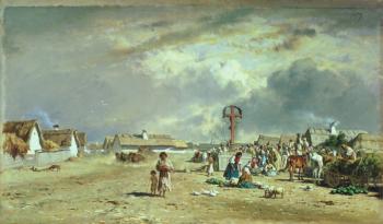 The Market at Szolnok, Hungary (oil on panel) | Obraz na stenu