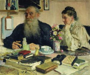 Leo Tolstoy with his wife in Yasnaya Polyana, 1907 (oil on canvas) | Obraz na stenu
