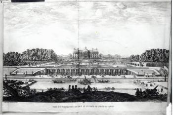 Perspective View of the garden facade of the Chateau of Vaux-le-Vicomte (engraving) (b/w photo) | Obraz na stenu