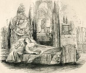 Nell Trent on her deathbed, from 'The Old Curiosity Shop' by Charles Dickens (engraving) | Obraz na stenu