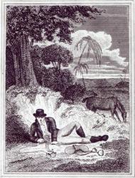 Mungo Park in Africa, an illustration from 'Travels in the interior districts of Africa: performed in the years 1795, 1796, and 1797', published in 1816 (print) (b/w photo) | Obraz na stenu