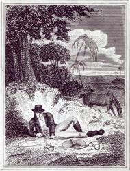 Mungo Park in Africa, an illustration from 'Travels in the interior districts of Africa: performed in the years 1795, 1796, and 1797', published in 1816 (print) (b/w photo) | Obraz na stenu