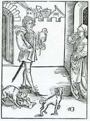 Of them that make noyses rehersynges of talys and do other thynges vnlaufull and dishonest in ye chirche of God, illustration from Alexander Barclay's English translation of 'The Ship of Fools', from an edition published in 1874 (engraving) | Obraz na stenu