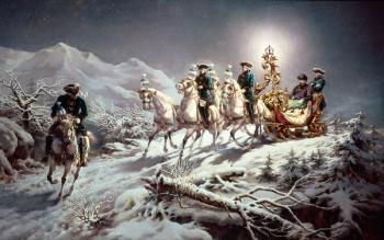 Ludwig II (1845-86) of Bavaria Sleighing at Night from Neuschwanstein to Linderhof, 1888 (oil on canvas) | Obraz na stenu