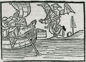St. Brendan and the demon, illustration from 'The Voyage of St. Brendan', 1499 (woodcut) | Obraz na stenu
