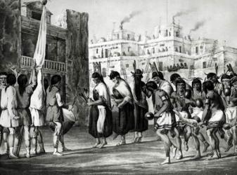 Buffalo Dance at Pueblo de Zuni, New Mexico, from 'Report of an Expedition Down the Zuni and Colorado Rivers' by Sitgreave, pub. by Ackermann (litho) (b&w photo) | Obraz na stenu