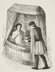 Physician bleeding a patient in the 15th century, from 'The National and Domestic History of England' by William Hickman Smith Aubrey (1858-1916) published London, c.1890 (litho) | Obraz na stenu
