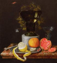 A Still Life with a Glass and Fruit on a Ledge | Obraz na stenu