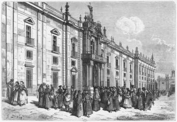 The tobacco factory at Seville, engraved by Charles Laplante (d.1903) (engraving) (b/w photo) | Obraz na stenu