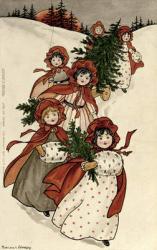 Little Girls with Holly and the Christmas Tree | Obraz na stenu