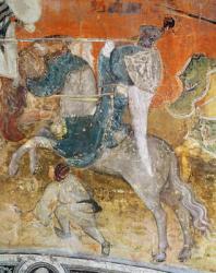 The Month of February, detail of a knight at a tournament, c.1400 (fresco) | Obraz na stenu