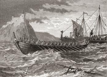 Danish ships in the 1st century. From Cassell's History of England, published c.1901 | Obraz na stenu