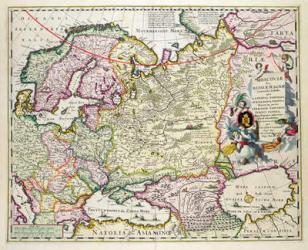 Map of Asia Minor showing Norway, Sweden, Denmark, Lapland, Poland, Turkey, Russia and the Moscow region, c.1626 (hand coloured plate engraving) | Obraz na stenu