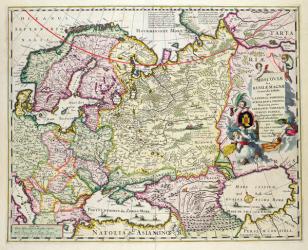 Map of Asia Minor showing Norway, Sweden, Denmark, Lapland, Poland, Turkey, Russia and the Moscow region, c.1626 (hand coloured plate engraving) | Obraz na stenu