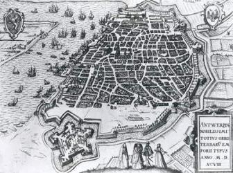 Map of Antwerp, 1598 (engraving) (b/w photo) | Obraz na stenu