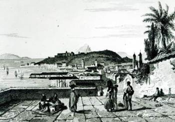 View of Rio de Janeiro from the church of St.Bento drawn by Fleury, engraved by Aubert, 1838 (engraving) (b/w photo) | Obraz na stenu