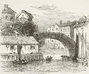 Fleet Bridge, London in the 17th century, from 'The National and Domestic History of England' by William Hickman Smith Aubrey (1858-1916) published London, c.1890 (litho) | Obraz na stenu