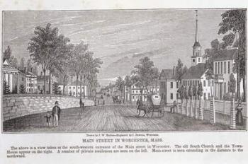 Main street in Worcester, from 'Historical Collections of Massachusetts', by John Warner Barber, engraved by J. Downes, 1839 (engraving) | Obraz na stenu