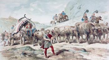 Nervian cart drawn by oxen, 1886 (colour litho) | Obraz na stenu