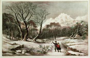 Woodlands in Winter, published by Nathaniel Currier (1813-88) and James Merritt Ives (1924-95) (colour litho) | Obraz na stenu
