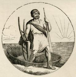 Ancient Briton with a coracle and plow, from 'The World's Inhabitants' by G.T. Bettany, published 1888 (engraving) | Obraz na stenu