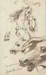 Study of Rider and head of a Horse, 1620-1 (pen and w/c on paper) | Obraz na stenu