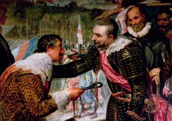 The Surrender of Breda (1625), detail of Justin de Nassau handing the keys over to Ambroise Spinola (1569-1630) on the 5th June 1625, c.1635 (detail of 30730) | Obraz na stenu