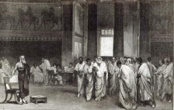 Appius Claudius persuading the Senate to reject Pyrrhus' offer of Peace, from 'Leisure Hour', 1891 (engraving) | Obraz na stenu