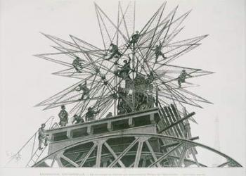 Universal Exposition of 1900: Installation of the Star on Top of the Palace of Electricity (engraving) | Obraz na stenu