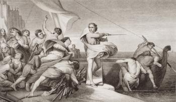King Alfred inciting the Anglo-Saxons to repel the invasion of the Danes in AD 876, from 'Illustrations of English and Scottish History' Volume I (engraving) | Obraz na stenu