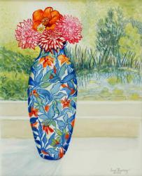 Vase with Dahlias and View of the Pond, 2001,(watercolour) | Obraz na stenu
