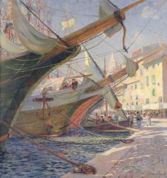 View of a Mediterranean Port, 1913 (oil on canvas) | Obraz na stenu