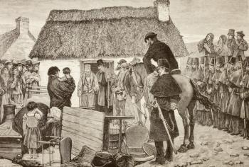 Poor tenants being evicted from their home during the Irish National Land League crisis, from 'La Ilustracion Espanola y Americana' of 1881 (litho) | Obraz na stenu