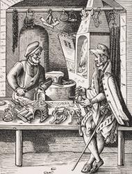Spur Maker, reproduction of a woodcut by Jost Amman (1539-91) from 'Le Moyen Age et La Renaissance' by Paul Lacroix (1806-84) published 1847 (litho) | Obraz na stenu