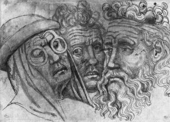 Heads of three men, from the The Vallardi Album (pen & ink on paper) (b/w photo) | Obraz na stenu