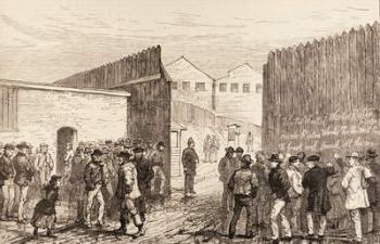 The Unemployed of London: Inscription on the Gates, West India Docks, from 'The Illustrated London News', 20th February 1886 (engraving) | Obraz na stenu